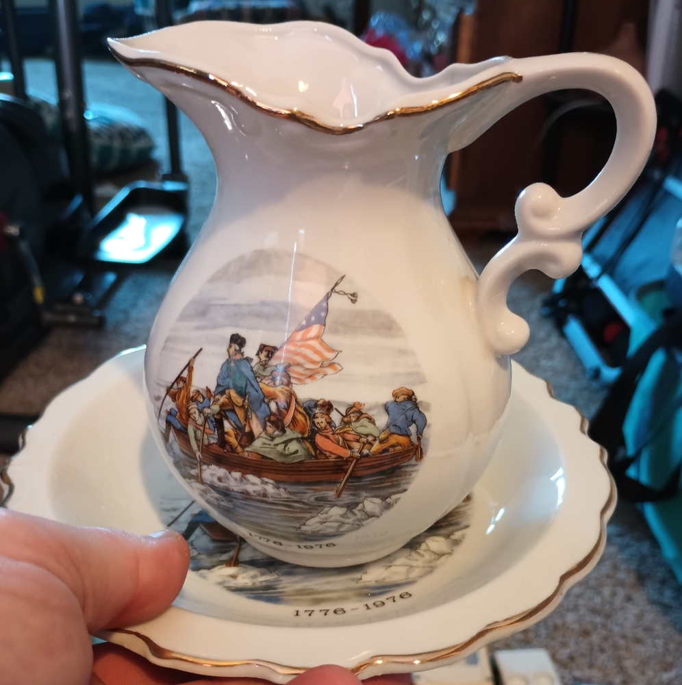 Vintage bicentennial made in Japan Stoneware saucer and pitcher